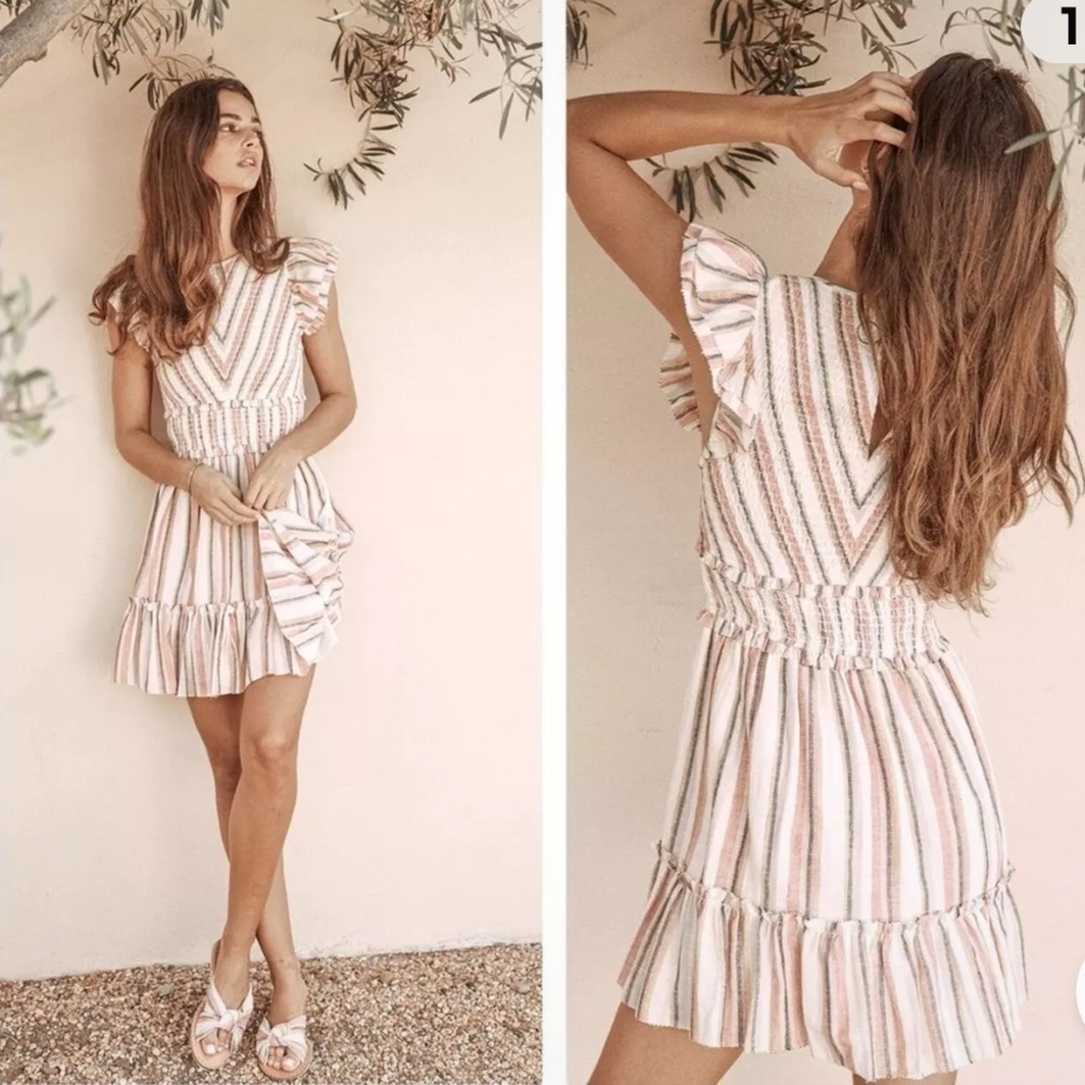 SAYLOR Tulsi Pink Stripe Ruffle Sleeve Mini Dress Size M